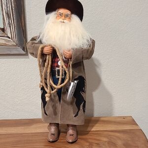 Cowboy Santa Figurine with Rope